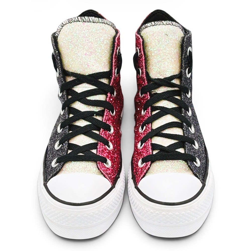 Converse CTAS Lift High Top By You Women's 7.5 Black Pink Glitter Platform Shoes - Picture 5 of 10